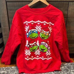 Men’sTeenage Mutant Ninja Turtles Red Holiday Sweatshirt with Cartoon Characters